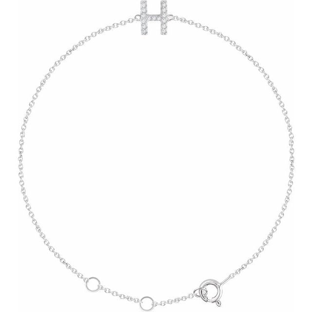 14K White Gold, 6-7 Inch Natural Diamond Initial A Bracelet