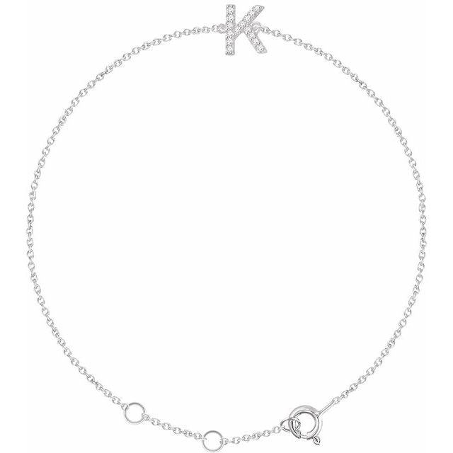 14K White Gold, 6-7 Inch Natural Diamond Initial A Bracelet