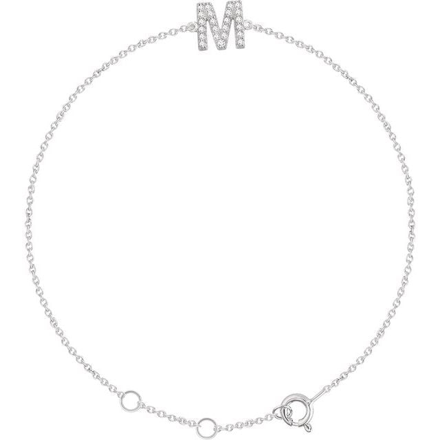 14K White Gold, 6-7 Inch Natural Diamond Initial A Bracelet