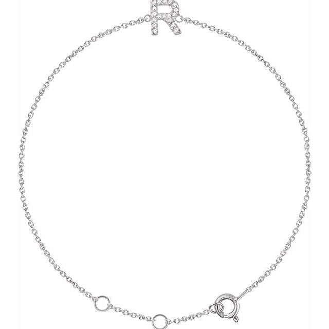 14K White Gold, 6-7 Inch Natural Diamond Initial A Bracelet