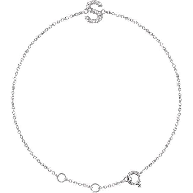 14K White Gold, 6-7 Inch Natural Diamond Initial A Bracelet