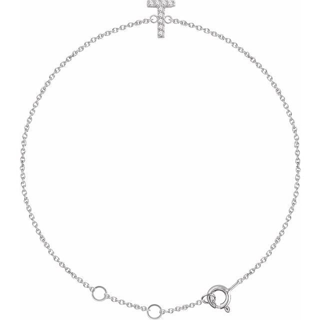 14K White Gold, 6-7 Inch Natural Diamond Initial A Bracelet