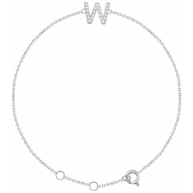 14K White Gold, 6-7 Inch Natural Diamond Initial A Bracelet