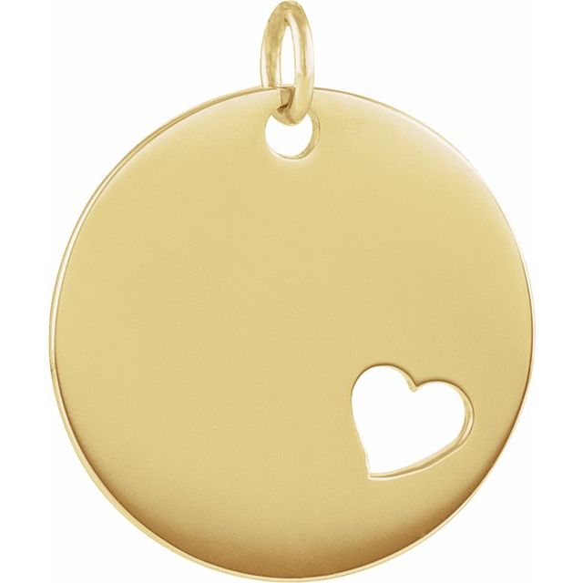 14K Gold Pierced Heart Engravable Disc Pendant