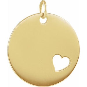 14K Gold Pierced Heart Engravable Disc Pendant