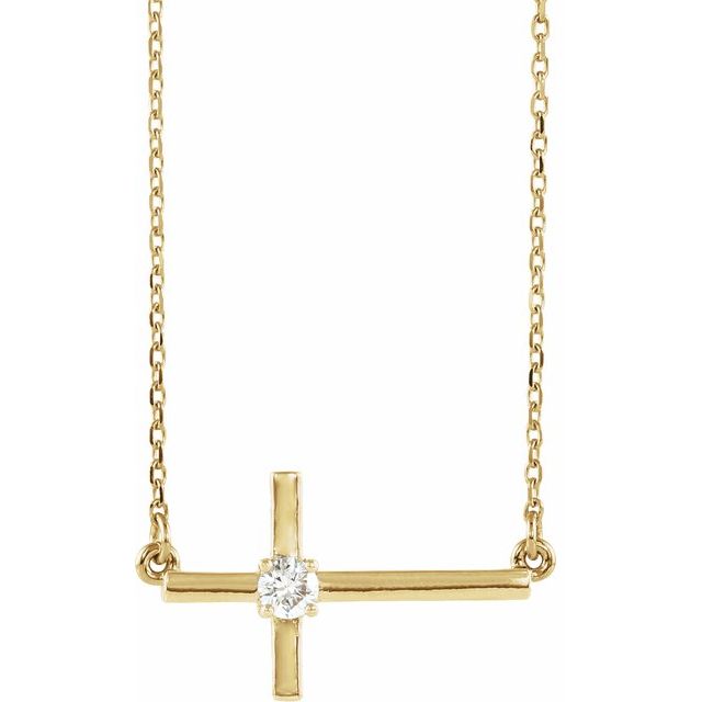 14K Gold Natural Diamond Sideways Cross Adjustable Necklace