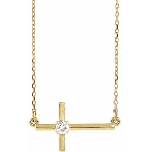 14K Gold Natural Diamond Sideways Cross Adjustable Necklace