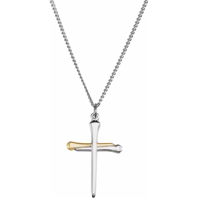 14K Yellow Gold-Plated, 33x23 mm Nail Cross 24" Necklace