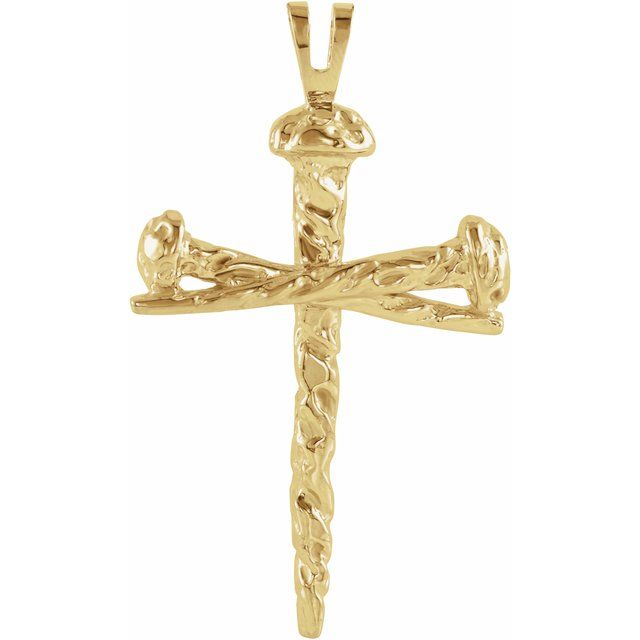 14K Yellow Gold Nail Design Cross Pendant - 26x18.25 mm