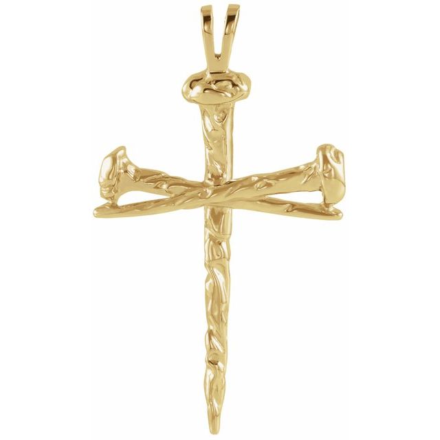 14K Yellow Gold Nail Design Cross Pendant - 26x18.25 mm