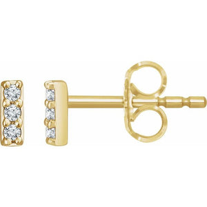 14K Gold Natural Diamond Bar Earrings