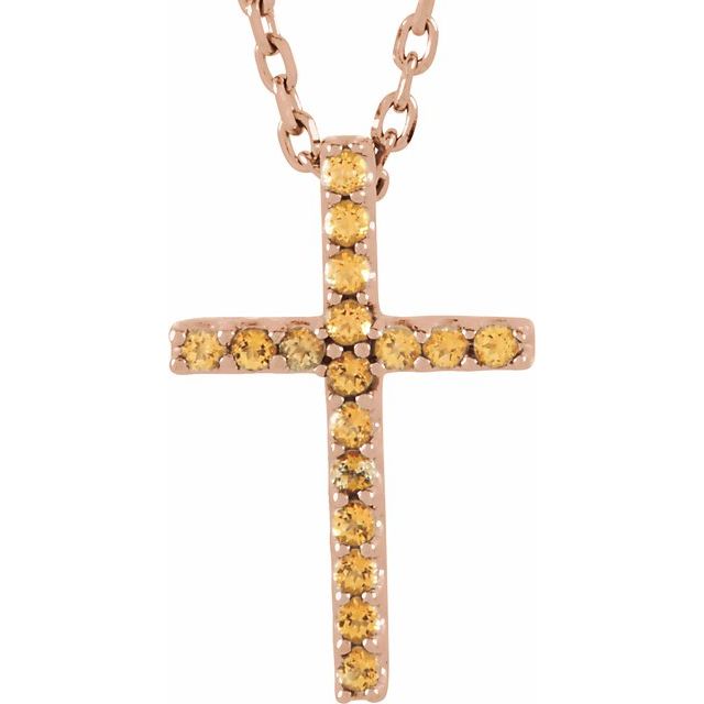 14K Gold Natural Blue Sapphire Petite Cross Necklace