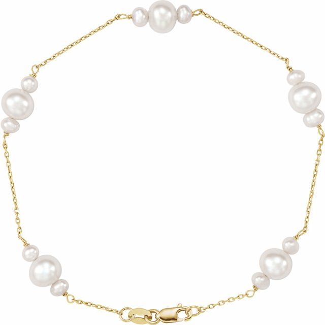 14K Gold Cultured White Freshwater Pearl Bracelet - Options Available