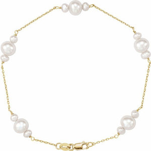 14K Gold Cultured White Freshwater Pearl Bracelet - Options Available
