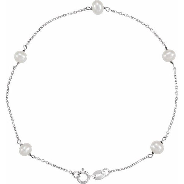Cultured White Pearl Station Bracelet Crafted in Luxurious Design