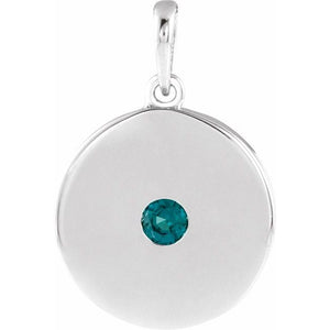 Lab-Grown Emerald Disc Pendant in Platinum with Stone Type Options