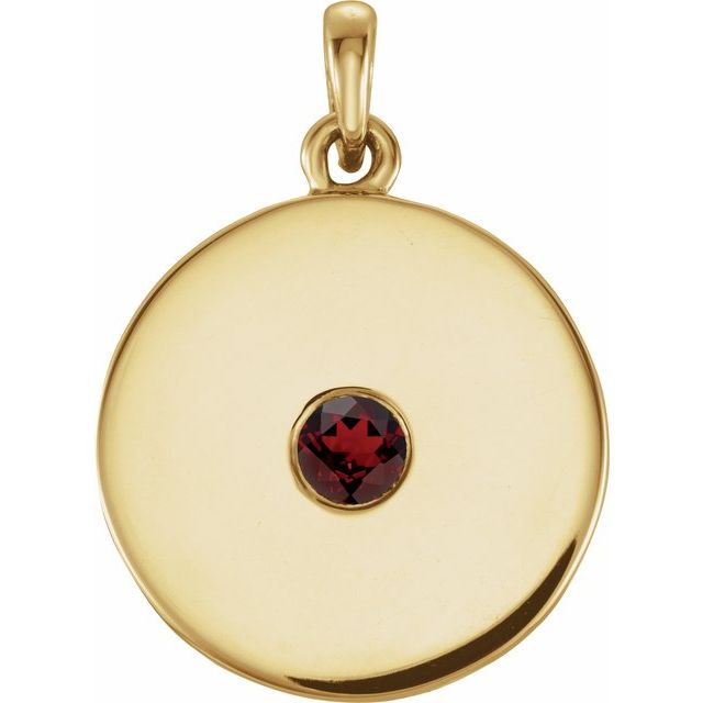 14K Gold Natural Ruby Disc Pendant