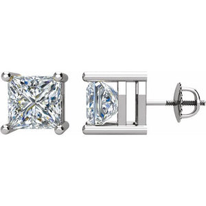 14K Gold Square Natural Diamond Stud Earrings
