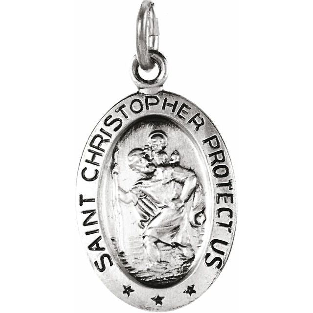 Sterling Silver 19x14 mm Oval St. Christopher Pendant Necklace