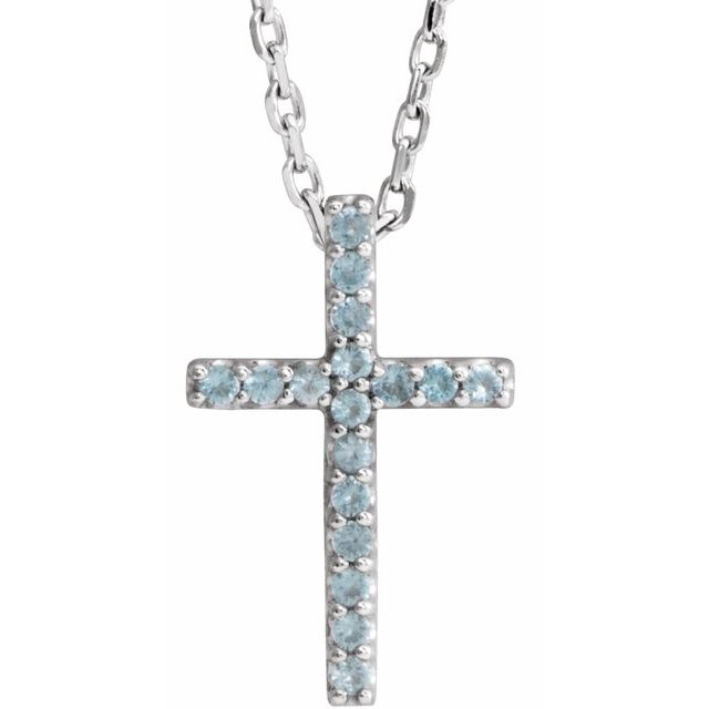 14K Gold Natural Blue Sapphire Petite Cross Necklace