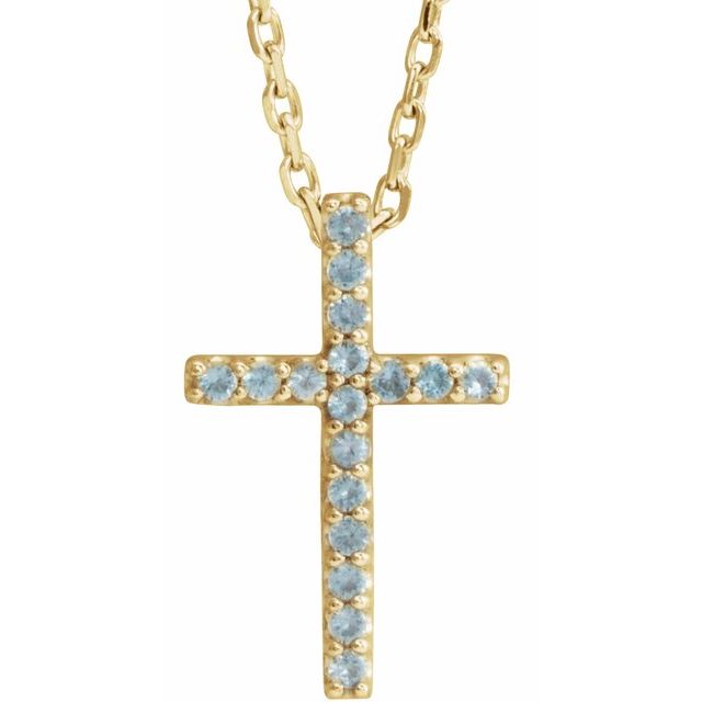 14K Gold Natural Blue Sapphire Petite Cross Necklace