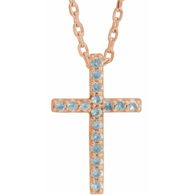 14K Gold Natural Blue Sapphire Petite Cross Necklace