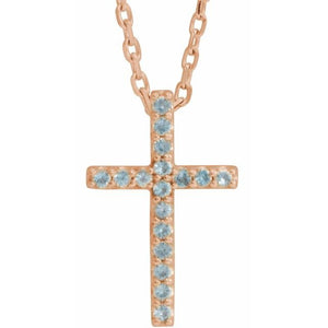 14K Gold Natural Blue Sapphire Petite Cross Necklace