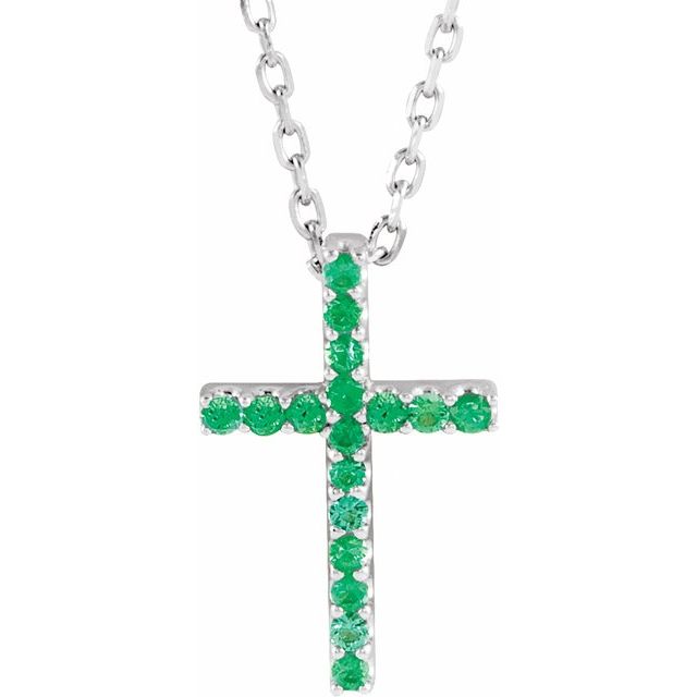14K Gold Natural Blue Sapphire Petite Cross Necklace