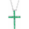 14K White Gold Petite Cross Necklace with Natural Blue Sapphires - 16 Inches