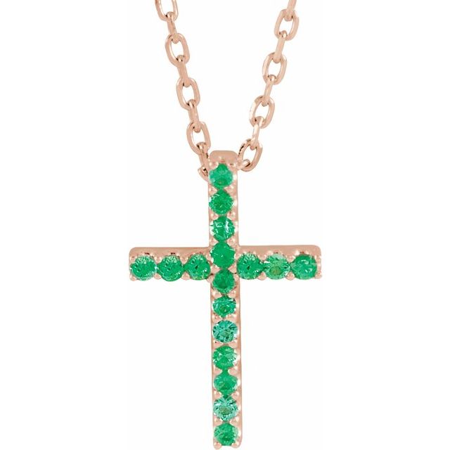 14K White Gold Petite Cross Necklace with Natural Blue Sapphires - 16 Inches