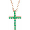 14K White Gold Petite Cross Necklace with Natural Blue Sapphires - 16 Inches