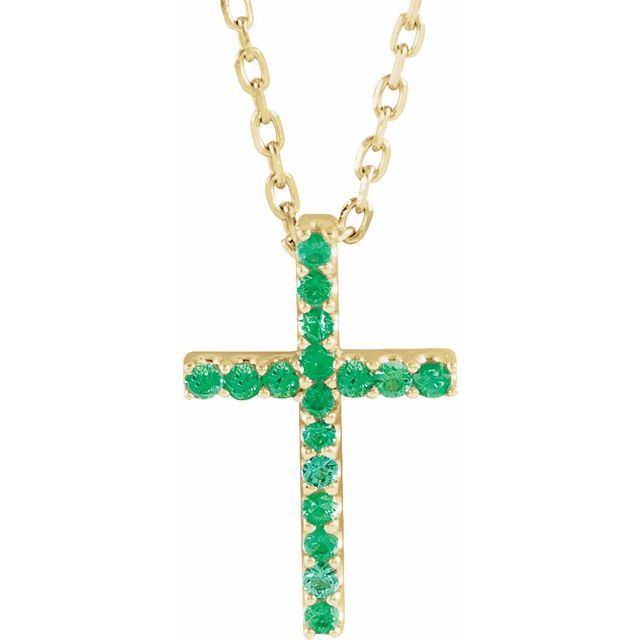 14K Gold Natural Blue Sapphire Petite Cross Necklace