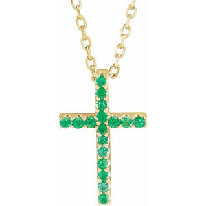 14K Gold Natural Blue Sapphire Petite Cross Necklace