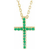 14K White Gold Petite Cross Necklace with Natural Blue Sapphires - 16 Inches