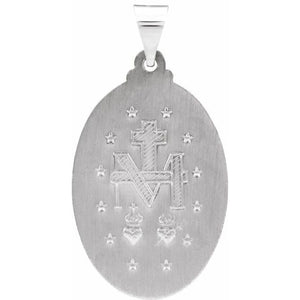Oval Hollow Miraculous Medal Pendant in 14K Gold Available in Multiple Sizes