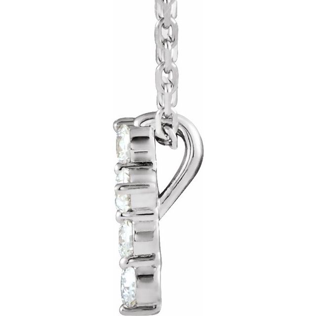 14K White Gold 16-18" Natural Diamond Cross Necklace - 1/6 CTW