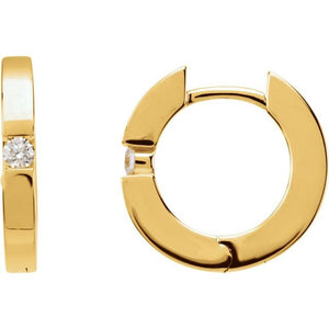 14K Gold Natural Diamond Hinged Hoop Earrings