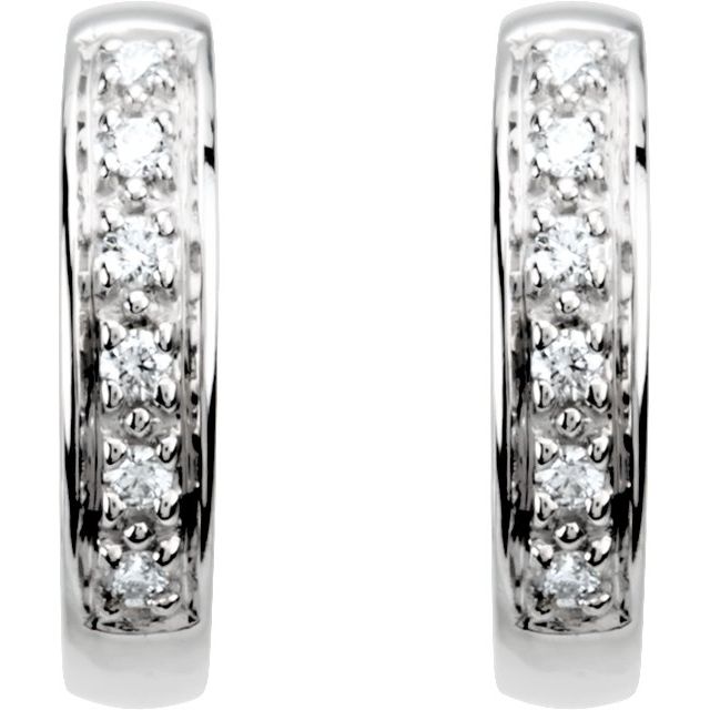 14K White Gold 15.8 mm Natural Diamond Hinged Hoop Earrings