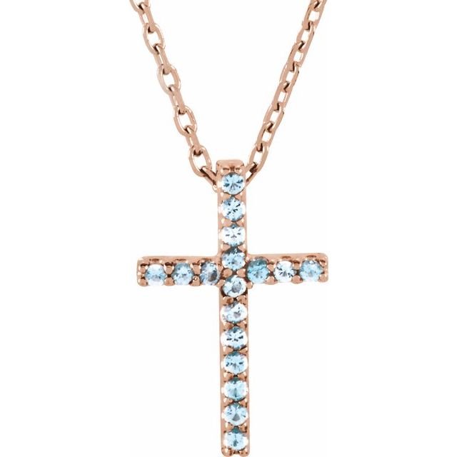 14K Gold Natural Blue Sapphire Petite Cross Necklace