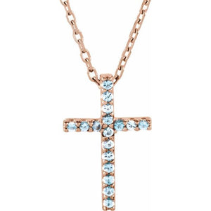 14K Gold Natural Blue Sapphire Petite Cross Necklace