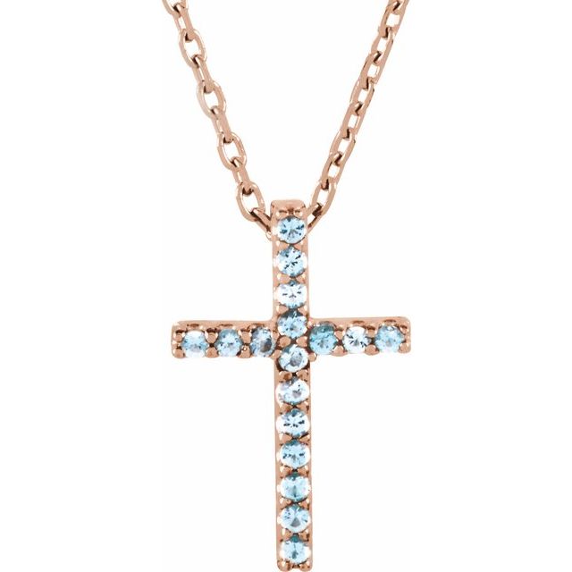 14K White Natural Blue Sapphire Petite Cross 16" Necklace