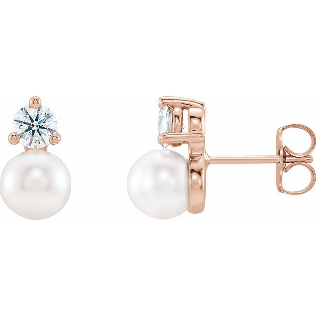 1/2 CTW Cultured White Freshwater Pearl and Natural Diamond Earrings in 14K Gold, Silver & Platinum