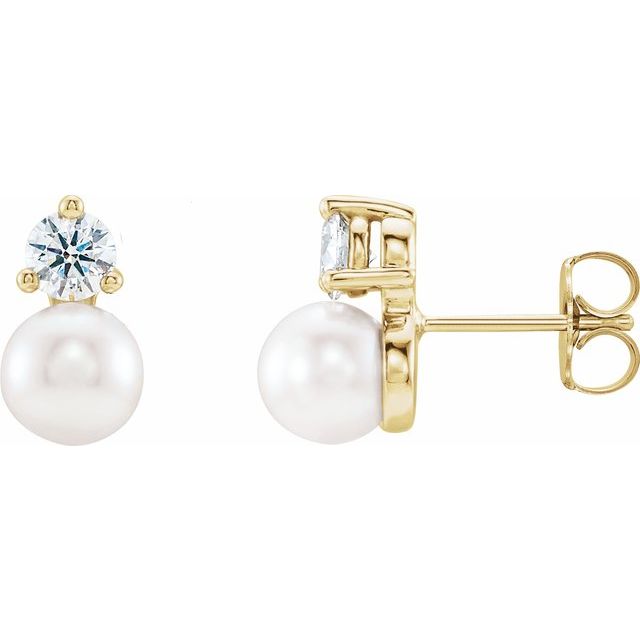 1/2 CTW Cultured White Freshwater Pearl and Natural Diamond Earrings in 14K Gold, Silver & Platinum