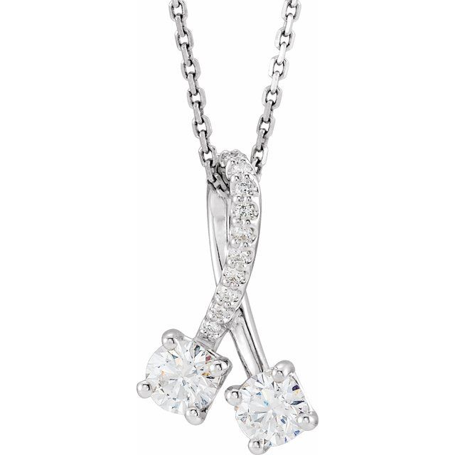 1/2 CTW Natural Diamond Round 2-Stone Freeform Necklace in 14K Gold & Platinum