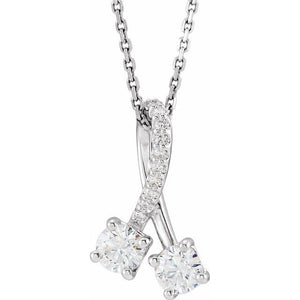 1/2 CTW Natural Diamond Round 2-Stone Freeform Necklace in 14K Gold & Platinum