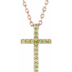 14K Gold Natural Blue Sapphire Petite Cross Necklace