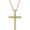 14K White Gold Petite Cross Necklace with Natural Blue Sapphires - 16 Inches