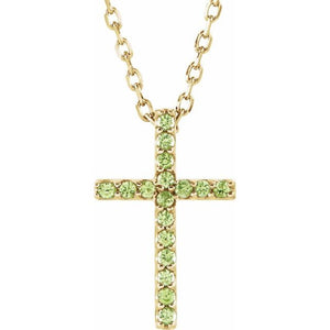 14K Gold Natural Blue Sapphire Petite Cross Necklace