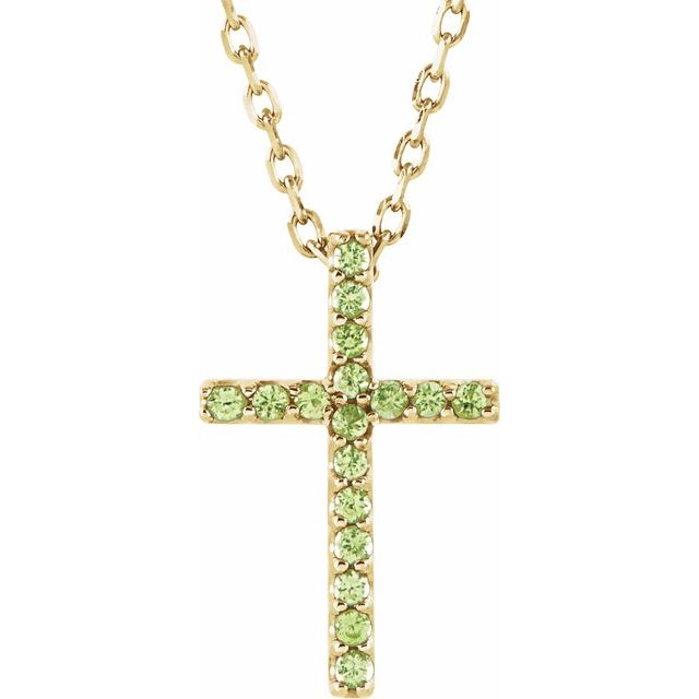 14K White Natural Blue Sapphire Petite Cross 16" Necklace