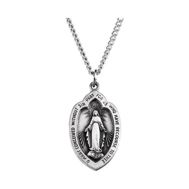 Sterling Silver 23x15  mm Oval Miraculous Medal 18" Necklace